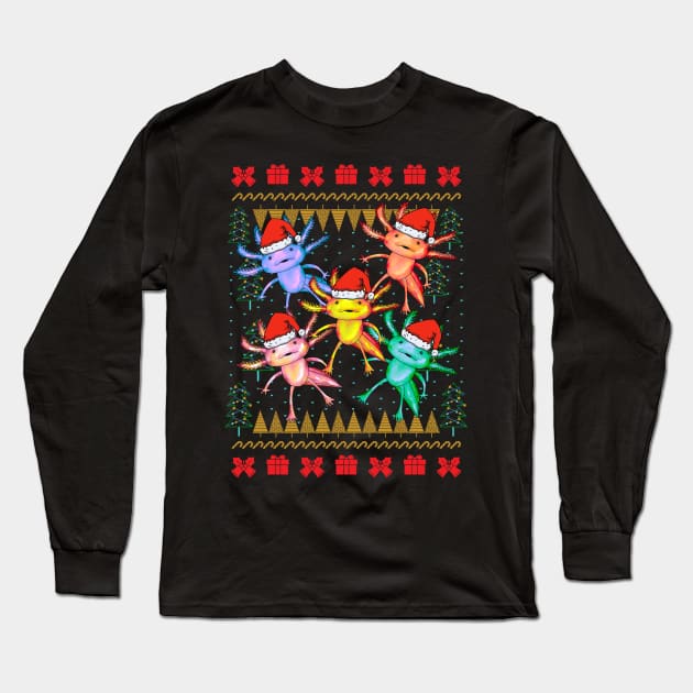 Firefly Axolotls Ugly Christmas Sweater Long Sleeve T-Shirt by okpinsArtDesign